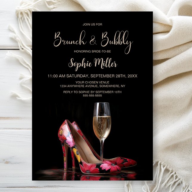 Invitation Red Floral Stiletto Shoes Brunch and Bubbly (Créateur téléchargé)