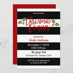 Invitation Red Foil Shine Chic Design Script Dîner de Noël