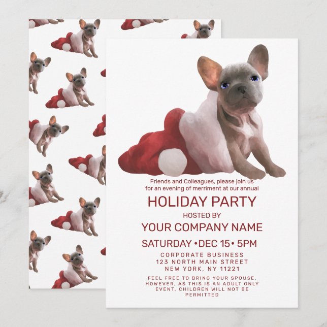 Invitation Red French Buldog Santa Hat Fêtes d'entreprise (Devant / Derrière)