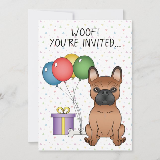 Invitation Red French Bulldog mignon dessin animé chien Anniv (Devant)