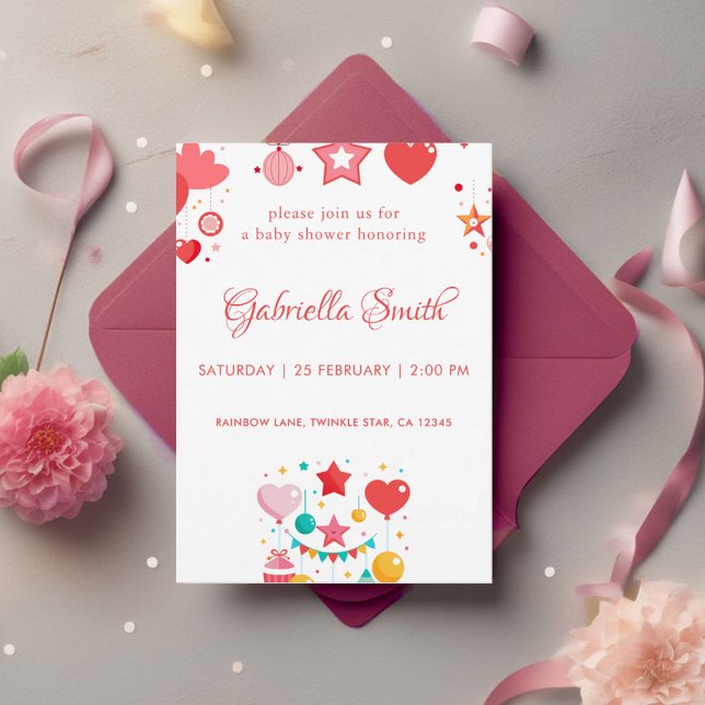 Invitation Red Girl Stars Sprinkle Baby shower (Créateur téléchargé)