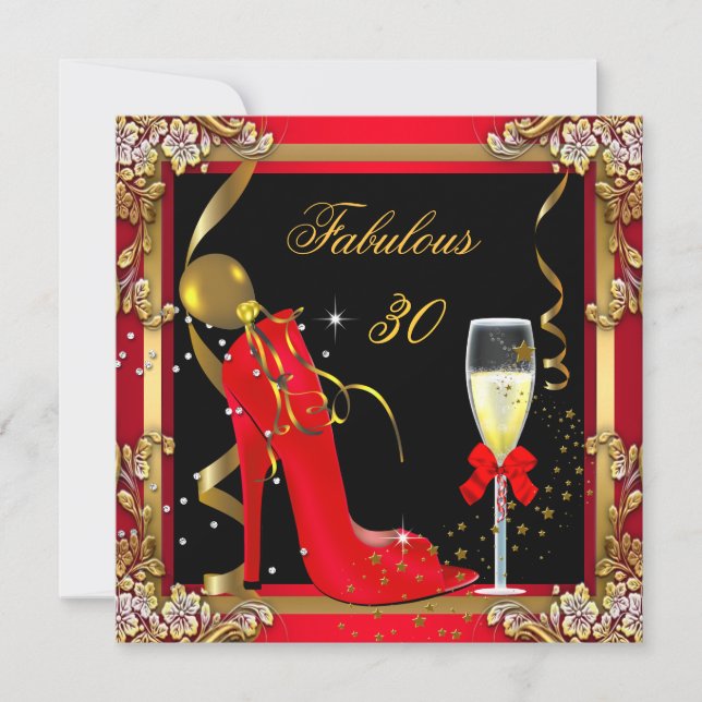 Invitation Red Gold Black Fabulous 30 fête d'anniversaire 2 (Devant)