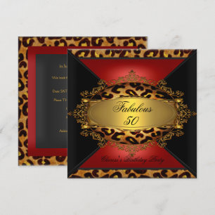 Invitation Red Gold Black Leopard fête d'anniversaire 50e 50