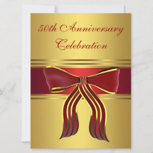 Invitation Red Gold Bow Gold 50th Mariage Anniversaire