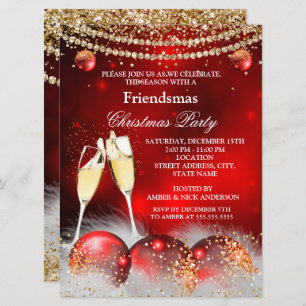Invitation Red Gold Champagne Friendsmsmans Christmas Party