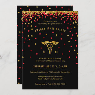 Invitation Red & Gold Confetti Infirmière