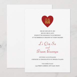 Invitation Red & Gold Double Bonheur Coeur Mariage chinois