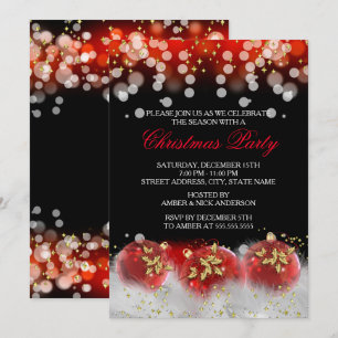 Invitation Red Gold Festive Baubles Noël Fête de Noël