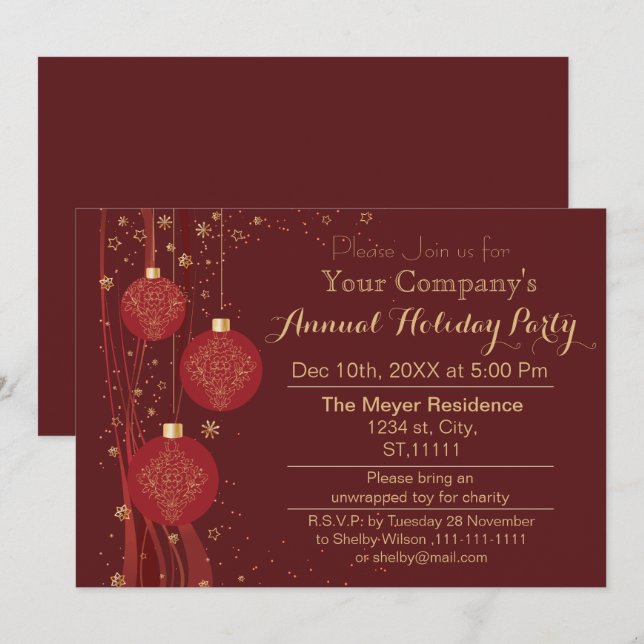 Invitation Red Gold Festive Corporate fête de vacances (Devant / Derrière)