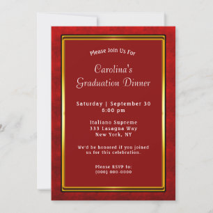 Invitation Red Gold Frame Maroon Diner Graduation