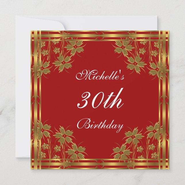 Invitation Red Gold & Gold Flowers (Devant)