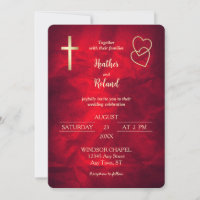 Red Gold Hearts Christian Cross Mariage
