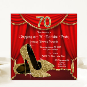 Invitation Red Gold High Heel Stepping dans 70 fête d'anniver