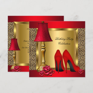 Invitation Red Gold High Heures Rose Wild Birthday Party