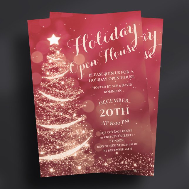 Invitation Red & Gold Holiday Open House Party (Red & Gold Holiday Open House Party Invitation)