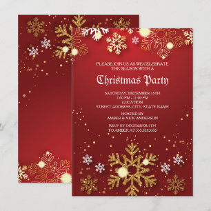 Invitation Red Gold Holly Baubles Noël Fête de Noël