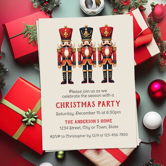 Invitation Red & Gold Nutcracker Fête de Noël (Créateur téléchargé)