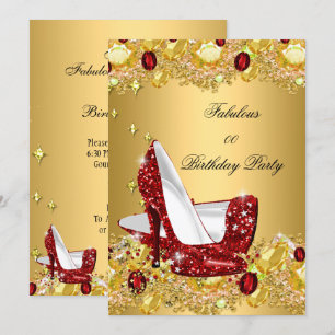 Invitation Red Gold Parties scintillant talons hauts Fabulous