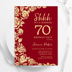 Invitation Red Gold Roses Surprise 70e anniversaire