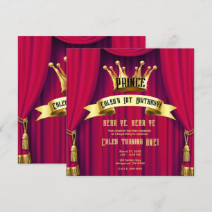 Invitation Red & Gold Royal Crown Prince fête d'anniversaire