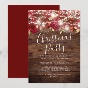 Invitation Red Gold Rustic Foliting Feux Noël