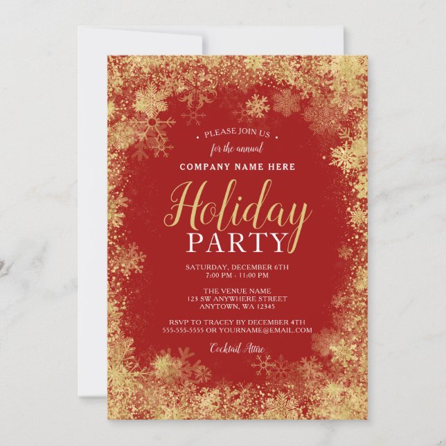 Invitation Red Gold Snowflake Corporate Fête (Devant)