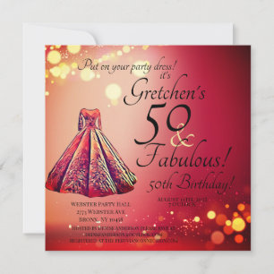 Invitation Red Gold Sparkle Fifty 50 & Fabuleux 50e anniversa