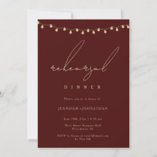 Invitation Red Gold String Lights Dîner de répétition Invitat