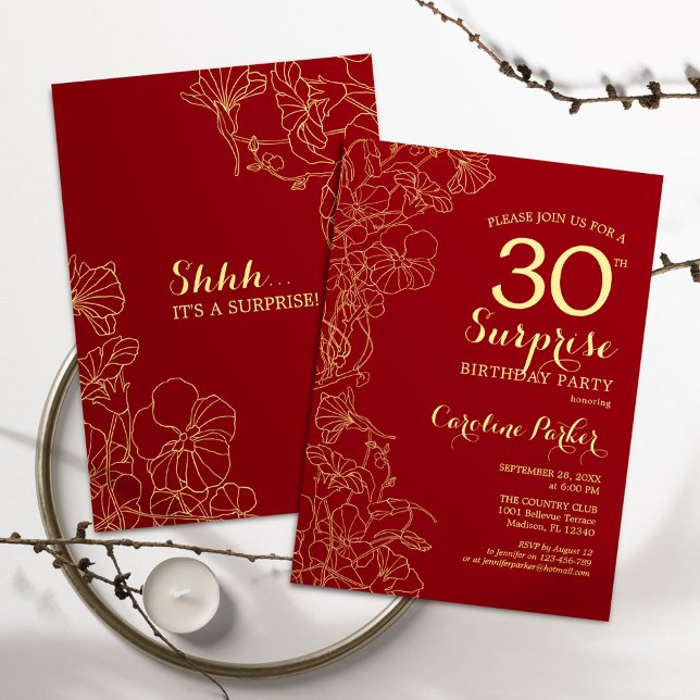 Invitation Red Gold Surprise 30e anniversaire (Créateur téléchargé)