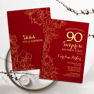 Invitation Red Gold Surprise 90e fête d'anniversaire
