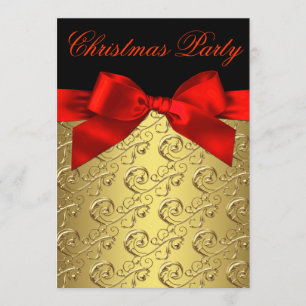 Invitation Red Gold Swirl Bow Corporate Christmas Party