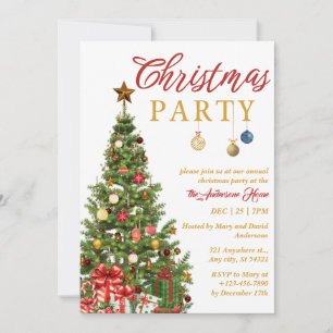 Invitation Red Gold Traditional Tree fête de Noël