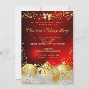 Invitation Red Gold White Bauble Noël Fête