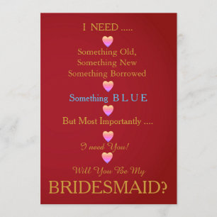 Invitation Red & Gold with Heart Will you be my Bridesmaid