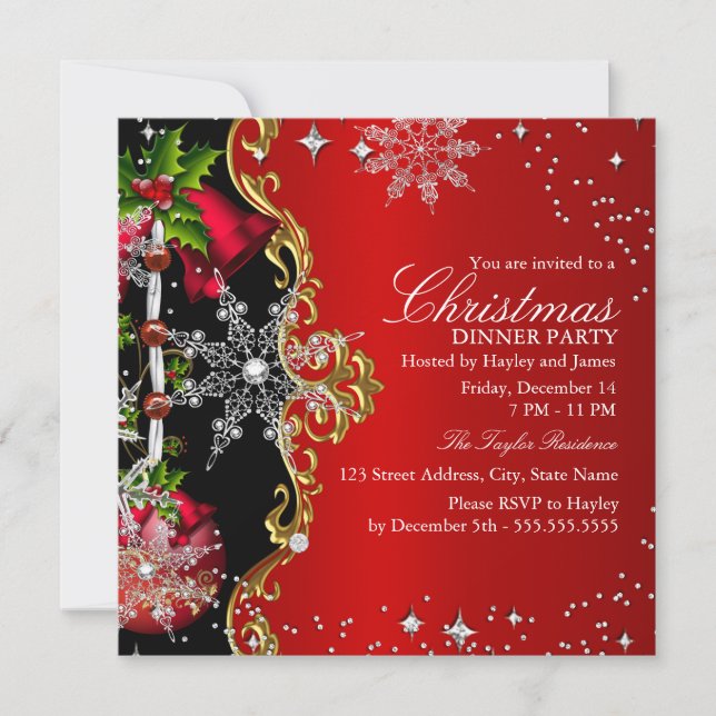 Invitation Red green Black Snowflon Dîner de Noël 2 (Devant)
