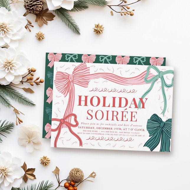 Invitation Red & Green Bows Noël Soirée (Créateur téléchargé)