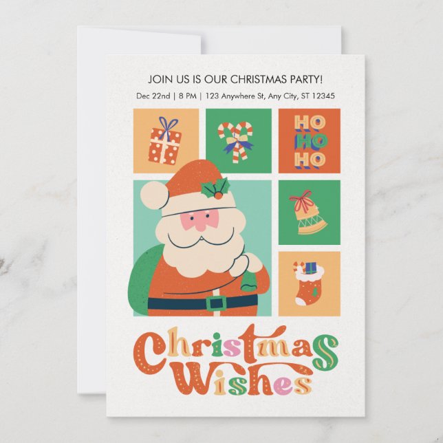 Invitation Red Green Doodle mignon Santa Claus voeux de Noël (Devant)
