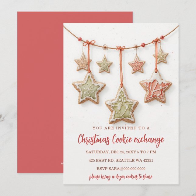 Invitation Red Green Festive Cookie Exchange Christmas Party (Devant / Derrière)