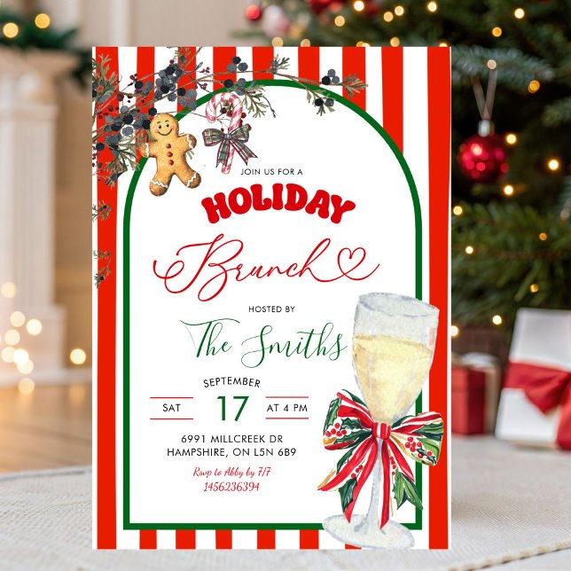 Invitation Red Green Plaid Bow Preppy Holiday Brunch Party (Créateur téléchargé)