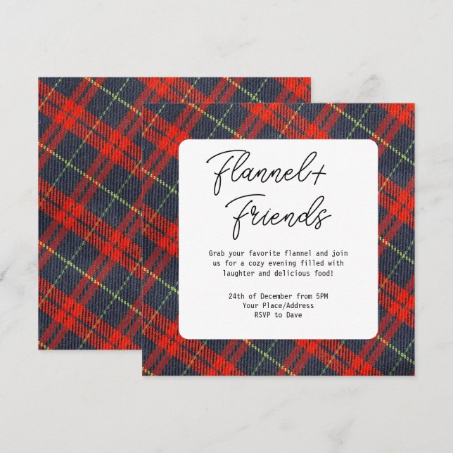 Invitation Red Green Plaid Flannel & Friends Christmas Party (Devant / Derrière)