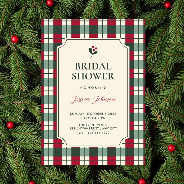 Invitation Red green plaid tartan pattern bridal shower (Créateur téléchargé)