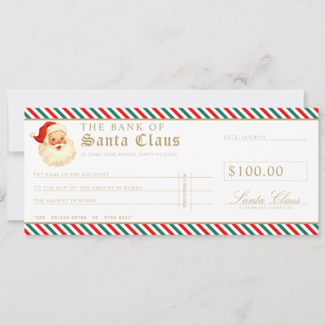 Invitation Red Green Santa Cheque Gift Voucher Card (Devant)
