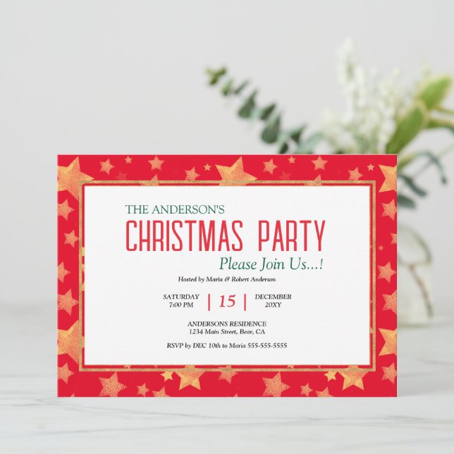 Invitation Red Green White Gold Unique Élégant Noël (Debout devant)
