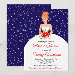 Invitation Red Hair Bride Snowflake Marine Fête des mariées