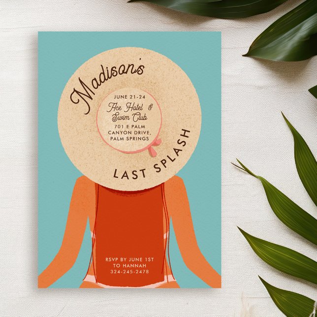 Invitation Red Hair Girls Weekend Bachelorette Pool Party (ginger hair and tan skin girl wearing a beach hat - bachelorette pool party invitation)