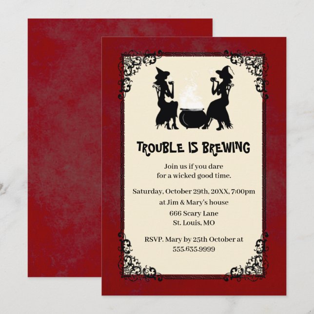 Invitation Red Halloween sorcier problème est la fête de bras (Devant / Derrière)