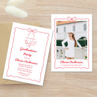 Red Hand Drawn Bow Squiggle Photo Graduation Party