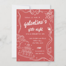 Red Hand Drawn Galentine's Girls Night Party