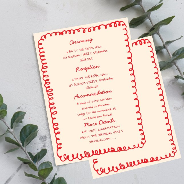 Invitation Red hand drawn heart Whimsical Wedding  (Créateur téléchargé)