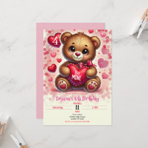 Invitation Red Heart Valentine Teddy Bear fête d'anniversaire